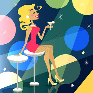 太白饮酒金发女孩酒吧矢量插图场景插画