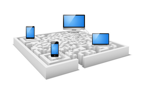 数字迷宫矢量插图中电子设备的图片