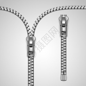 布会金属逼真的开合拉链模板矢量图插画