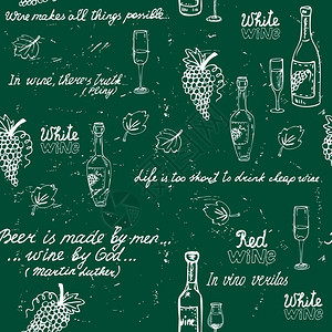 粉笔板矢量插图上的无缝葡萄酒图案图片