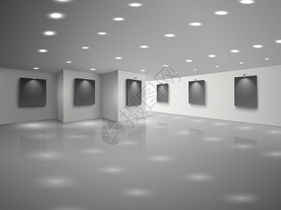 空白色大厅内部与空白黑色画布矢量插图图片
