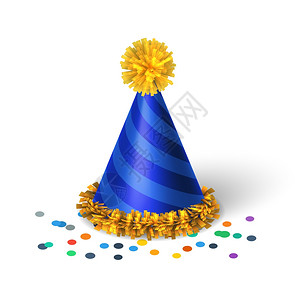 蓝色生日帽与螺旋孤立矢量插图图片
