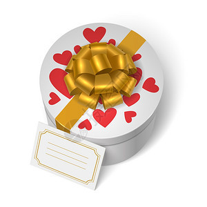 情人节礼物盒与红心,黄色丝带与蝴蝶结空白爱情信息卡矢量插图图片