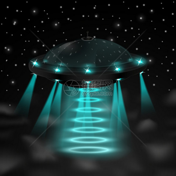 飞行UFO夜间矢量插图图片