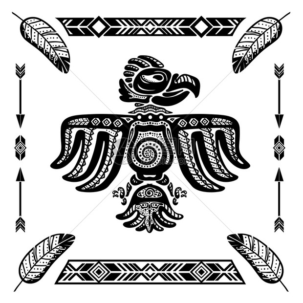 部落印度抽象鹰纹身矢量插图图片