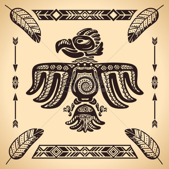 部落美国老式鹰标志矢量插图图片