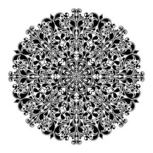 观赏黑色圆形花卉图案孤立矢量插图图片
