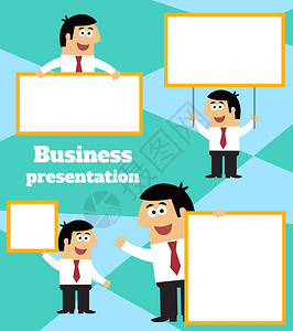 商业生活商人与空白标志横幅标语牌的消息模板矢量插图图片