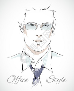 轻松的商业风格时尚的商人肖像与眼镜领带解开衬衫矢量插图图片