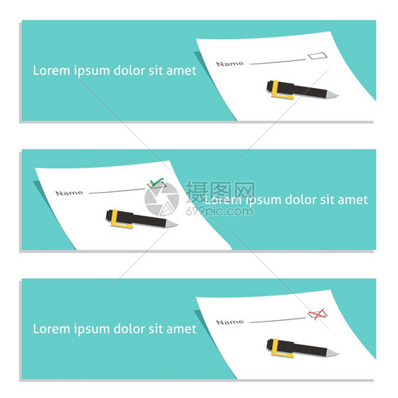 收集带检查表元素向量插图的业务横幅模板图片