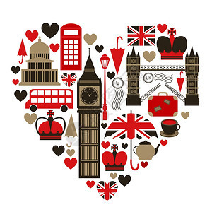 爱伦敦的心脏符号与图标矢量插图图片