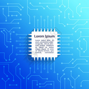 电子设备电路板亮蓝色背景海报矢量插图图片