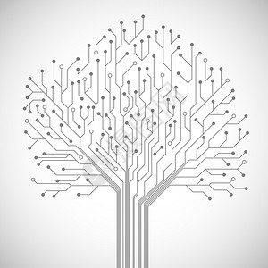 抽象计算机技术集成电路板树符号标志海报矢量插图图片