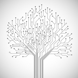 抽象计算机技术集成电路板树符号标志海报矢量插图图片