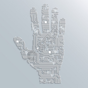 电子计算机技术电路板手形背景标志孤立矢量插图图片
