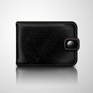 经典的现代黑色钱包袋与皮革纹理缝纫矢量插图图片