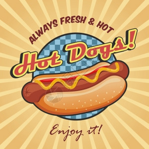 美国热狗三明治与番茄酱芥末海报模板矢量插图图片