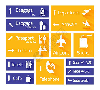 机场业务导航信息图元素与箭头航达出发符号矢量插图图片
