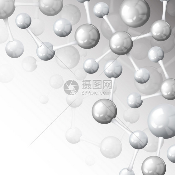 三维原子结构分子模型灰色背景壁纸矢量插图图片