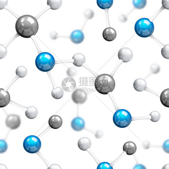 原子三维结构分子模型无缝图案矢量图图片