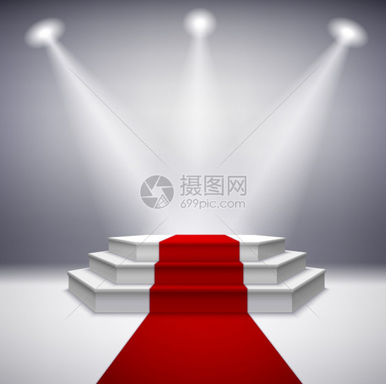 照明舞台讲台与红地毯的颁奖典礼矢量插图图片