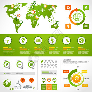 能源信息布局模板与生态图标世界图表矢量插图图片