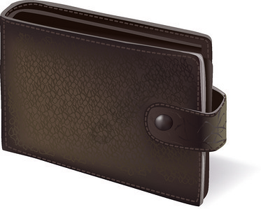经典的现代黑色钱包钱包与皮革纹理缝纫矢量插图图片