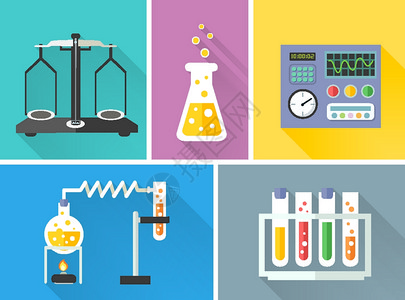 科学实验室设备装饰图标与烧刻度燃烧器隔离矢量插图图片