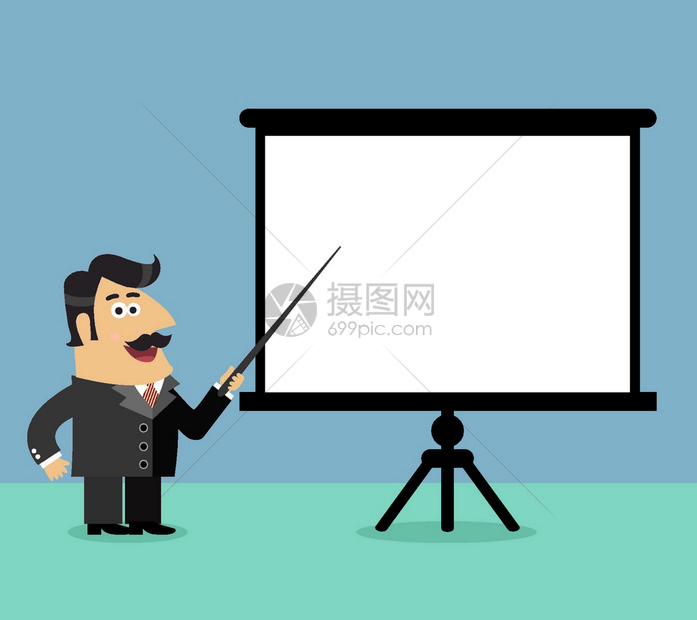 商业生活股东老板了个演示,指出空白的Flipchart场景矢量插图插画图片下载-正版图片300949300-摄图网