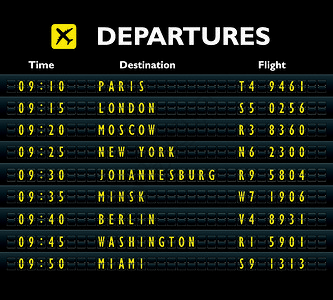 机场出发达目的地机械模拟老式柜台板模板矢量插图图片