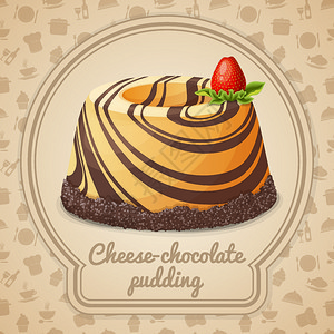 巧克力奶酪布丁与草莓甜点标志框架食品烹饪图标背景矢量插图图片