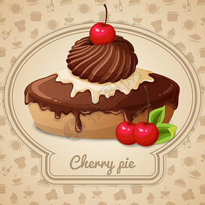 樱桃派甜点包店标志食品烹饪图标的背景矢量插图图片