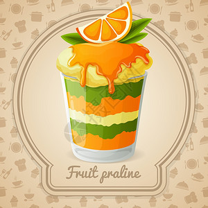 水果果脯甜点与橙色糖浆章食品烹饪图标背景矢量插图图片