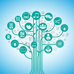 社交媒体树网络与网络通信图标矢量插图图片