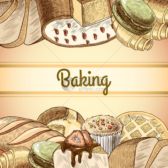 烘焙糕点分类包蛋糕食品海报模板矢量插图图片