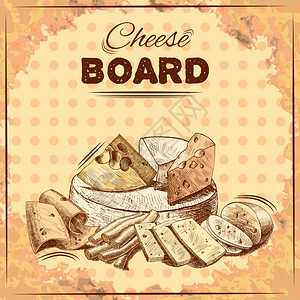 奶酪板海报与美食新鲜乳制品分类矢量插图图片