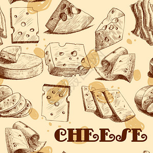 切达帕尔马干酪切片块块分类草图无缝壁纸矢量插图图片