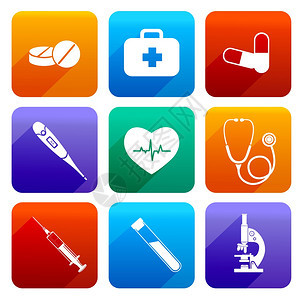 平医疗紧急急救护理图标与药丸套件心跳隔离矢量插图图片