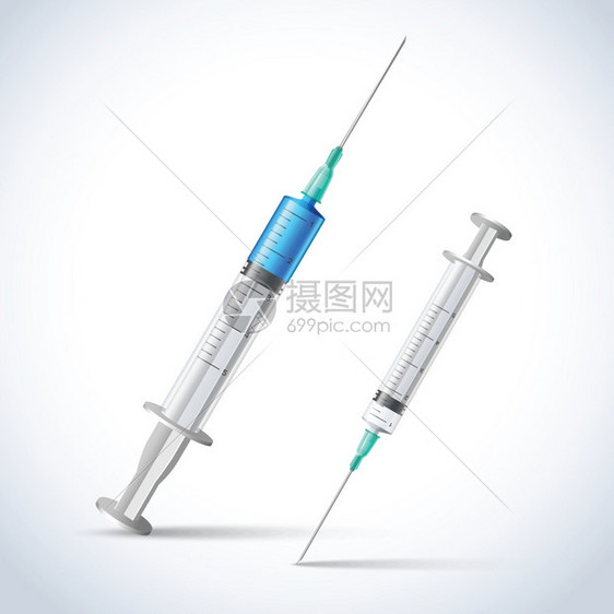 现实注射疫苗注射器,医学保健标志矢量插图图片