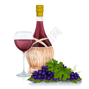 红酒罐璃葡萄与叶子打印矢量插图图片