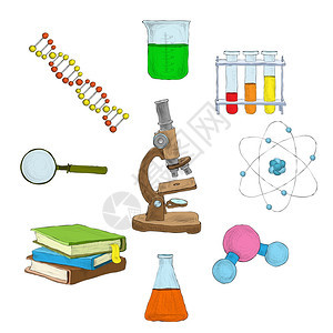 科学装饰元素图标显微镜DNA瓶书籍分离矢量插图图片