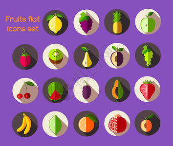 天然机水果浆果平图标矢量插图图片