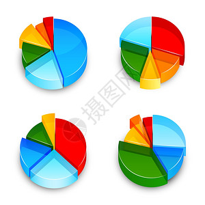 彩色抽象三维饼图业务信息图元素隔离图标矢量插图图片