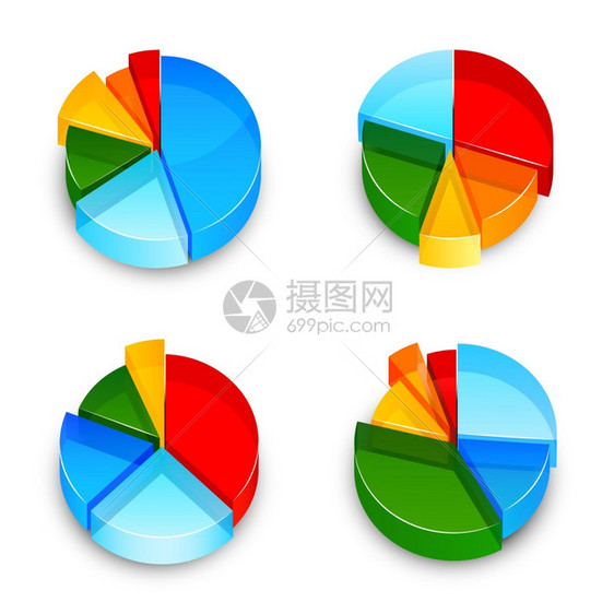 彩色抽象三维饼图业务信息图元素隔离图标矢量插图图片