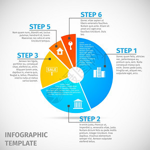 彩色抽象平饼图房地产信息图表模板矢量插图图片