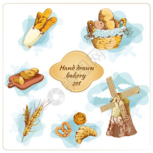 烘焙包糕点食品手绘装饰元素矢量插图高清图片