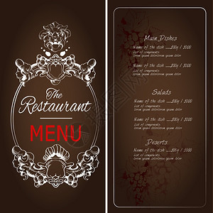 复古餐厅菜单黑暗背景模板与狮子装饰矢量插图图片