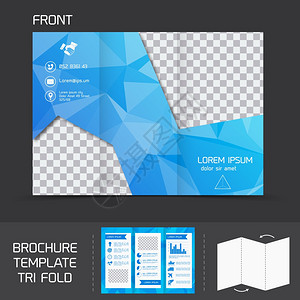 蓝色技术小册子传单模板三重营销传单矢量插图图片