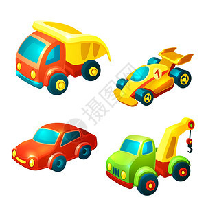 玩具运输装饰图标与卡车赛车自动隔离矢量插图图片