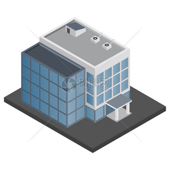 商业现代三维城市办公楼等距孤立矢量图图片